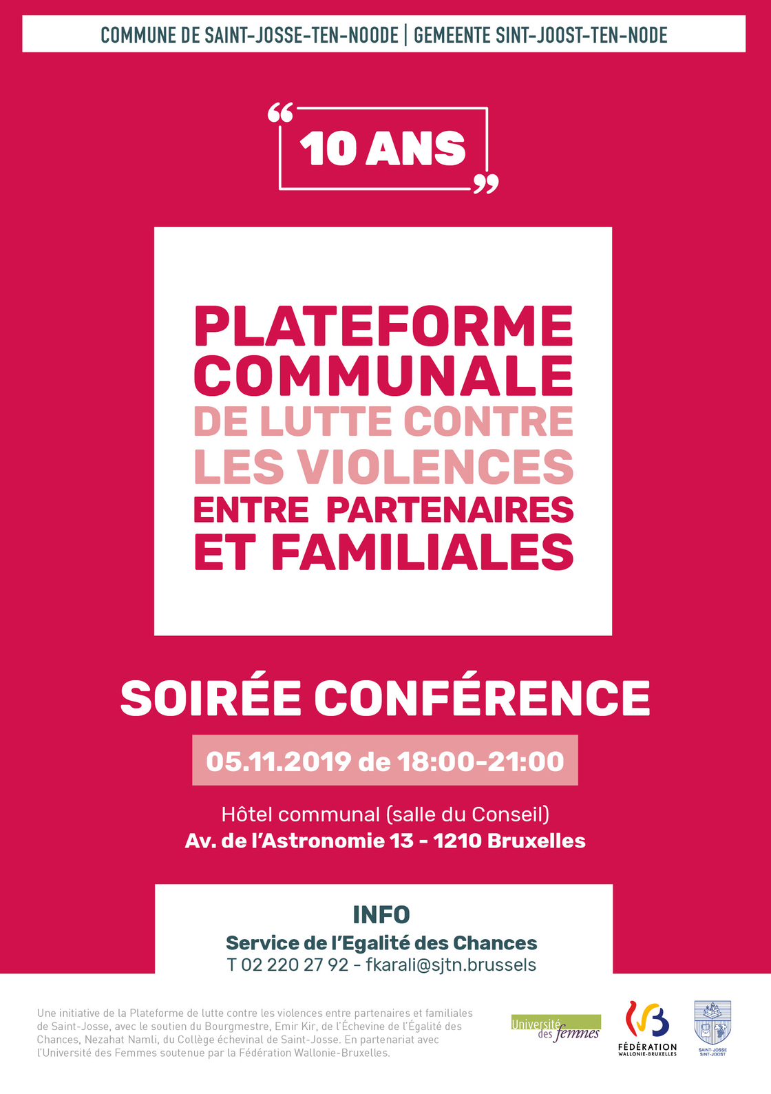 10 ans de la Plateforme communale de lutte contre les violences entre partenaires et familiales