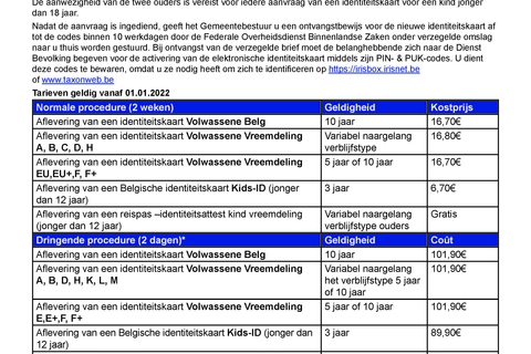 Tarief identiteitsdocumenten