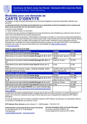 Tarifs carte d'identité